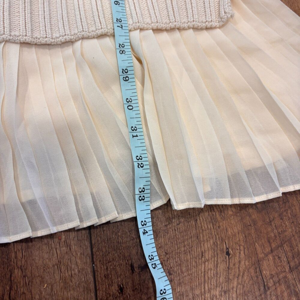 Anthropologie Delphine Sweater Twofer Mini Dress Eggnog Cable Knit Pleated M - Picture 8 of 9